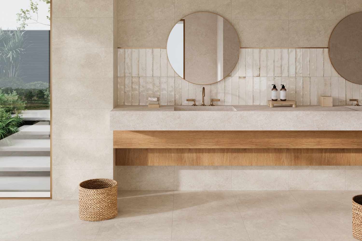 Fliese Steinoptik beige poliert "Babilon Beige" Feinsteinzeug rektifiziert