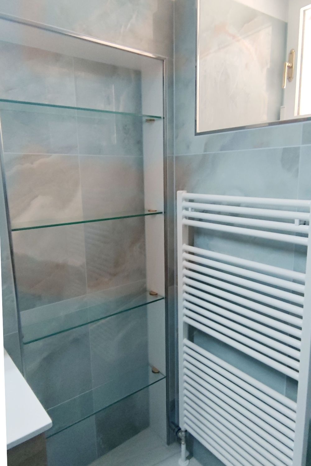 Fliese Achat-Optik grau-blau marmoriert glänzend poliert kalibriert Onix Pearl