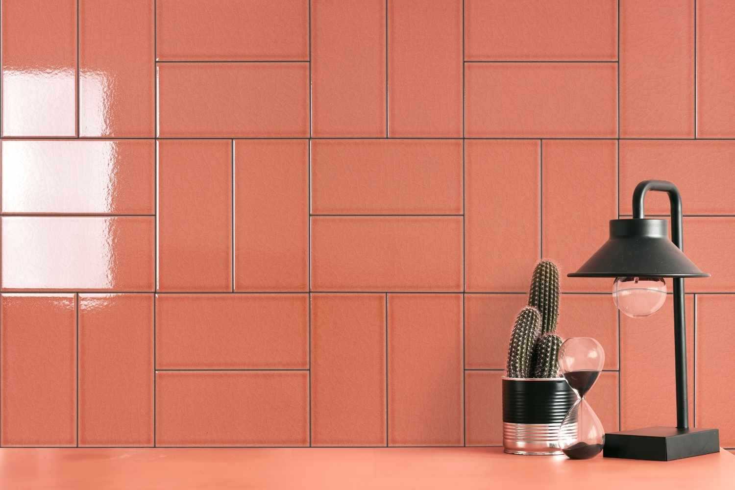 Metro Fliese krakeliert Craquelé Krakelee korallenrot glänzend 10x20 cm "Sienna"