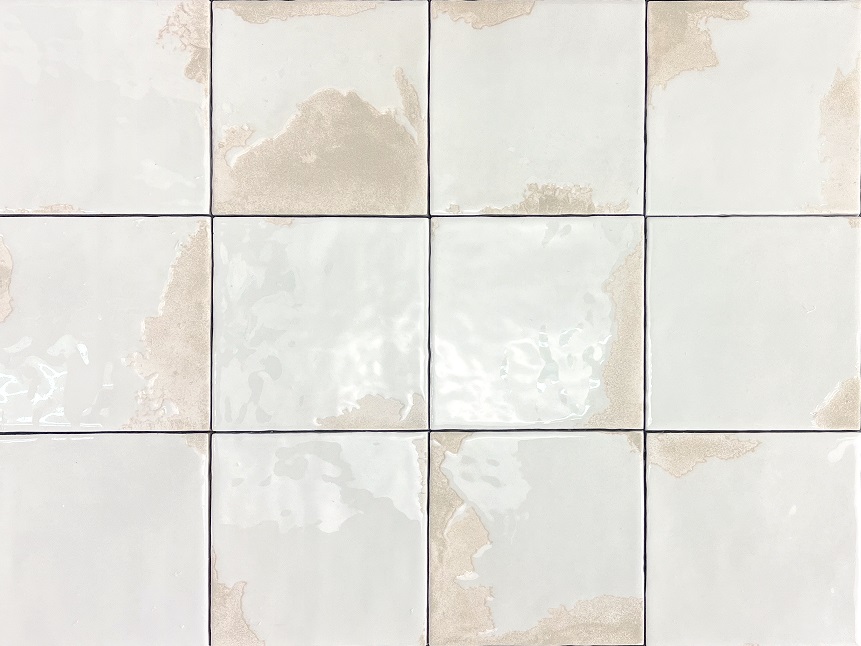 Zellige Wandfliese 11,5x11,5 cm "Laguna Sal" weiß glänzend reaktive Glasur