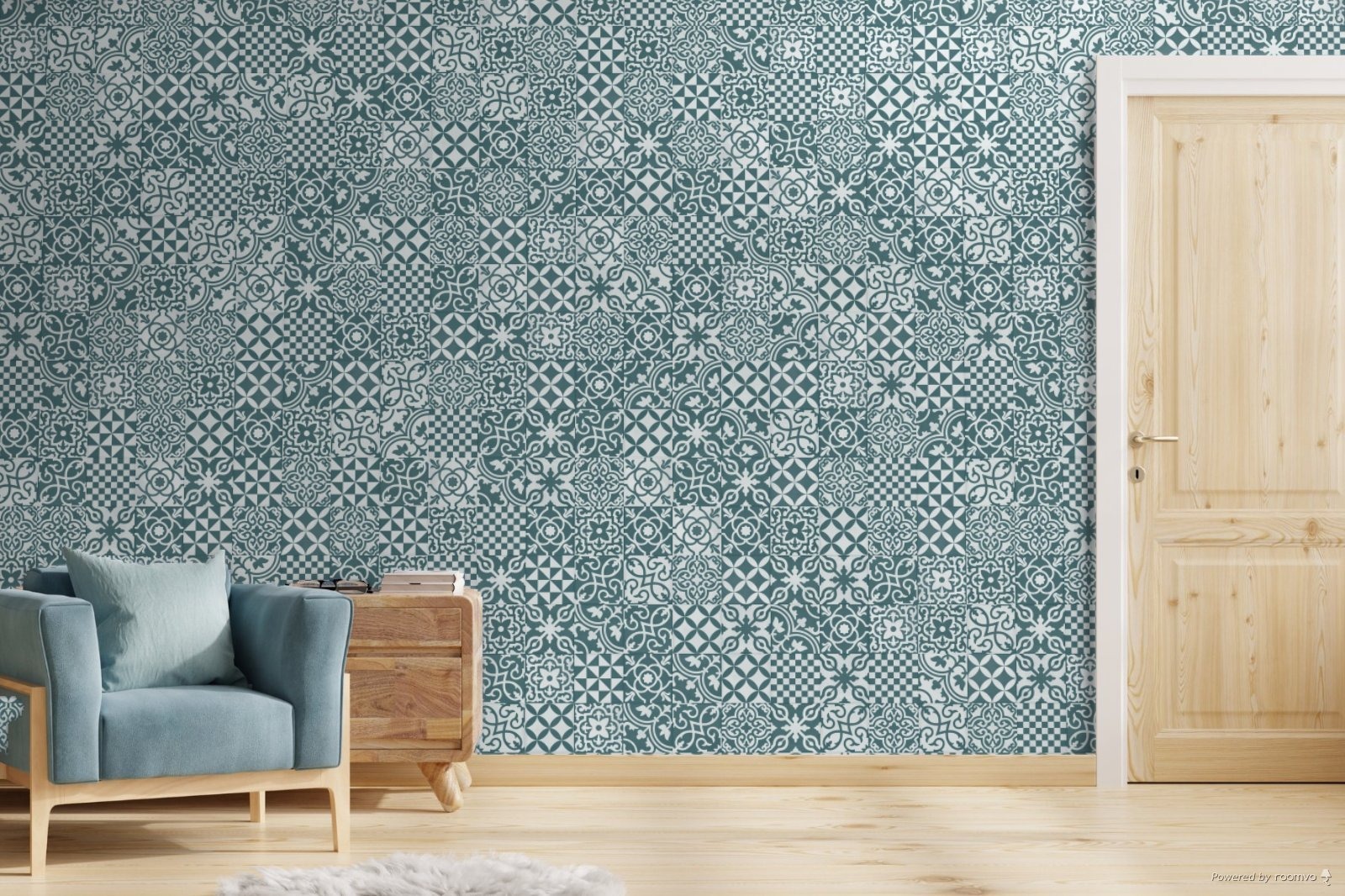 Fliese Patchwork Dekor Zementoptik blau 20x20 cm "Contrasti Ottanio Decoro Mix" Ragno by Marazzi