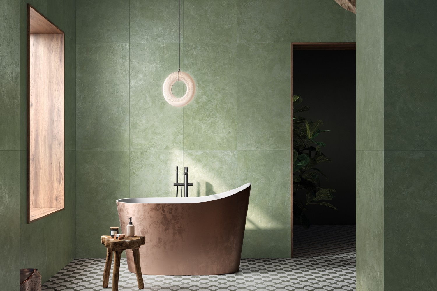 Fliese Zementoptik Tadelakt Nana Verde Grün Wandfliese Wodenfliese Ambiente