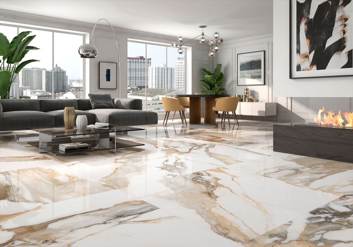 Fliese beige marmoriert Paonazzetto-Marmor-Optik glänzend poliert kalibriert Crash Beige