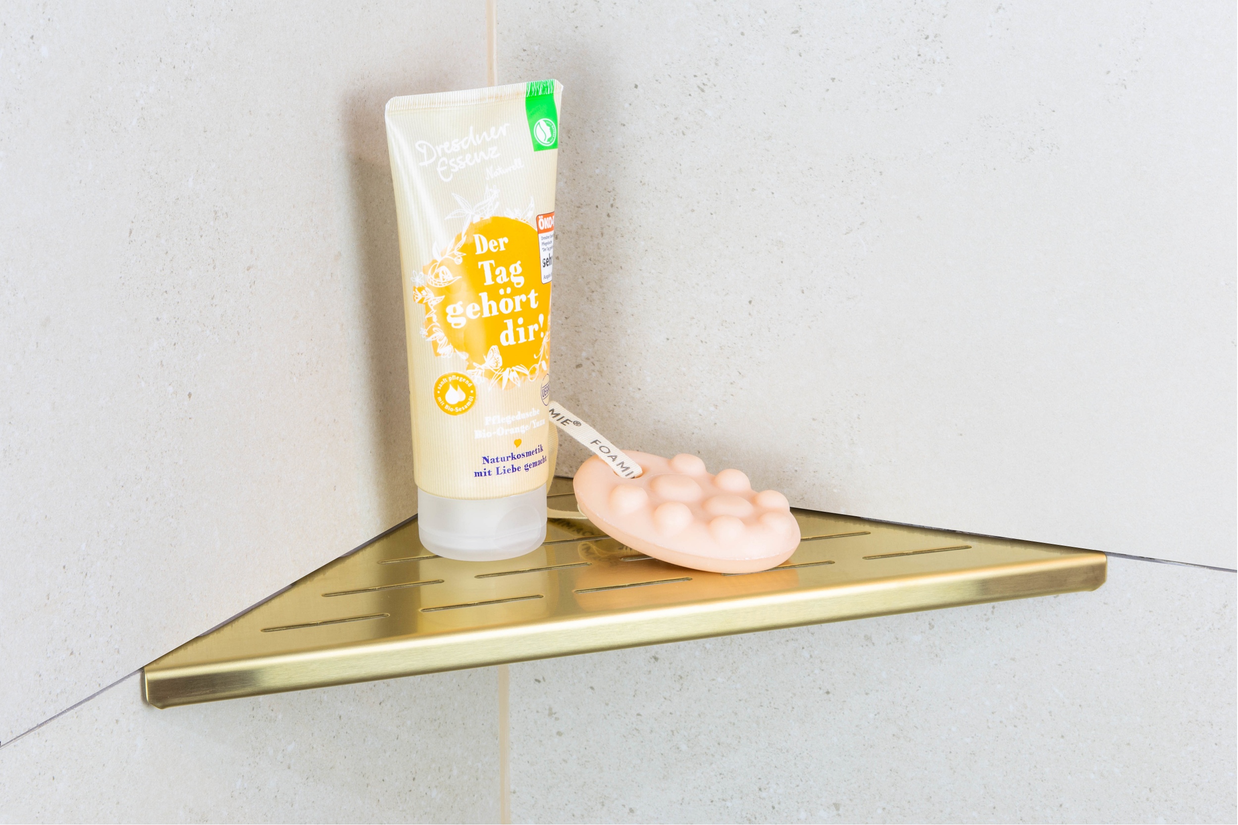 Fliesenprofi Duschablage Dreieck Edelstahl Gold Eckregal für Fliesen & Fugen Ambiente