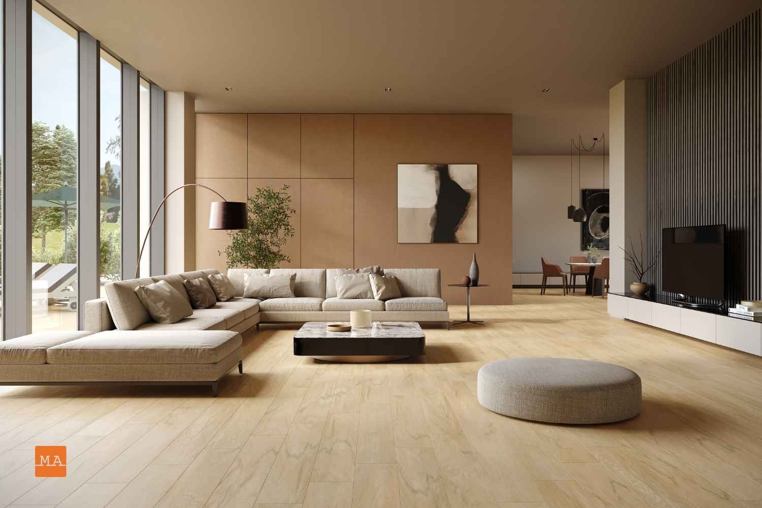 Fliese Holzoptik hell 20x120 cm "Piave Beige" hellbraun rektifiziert