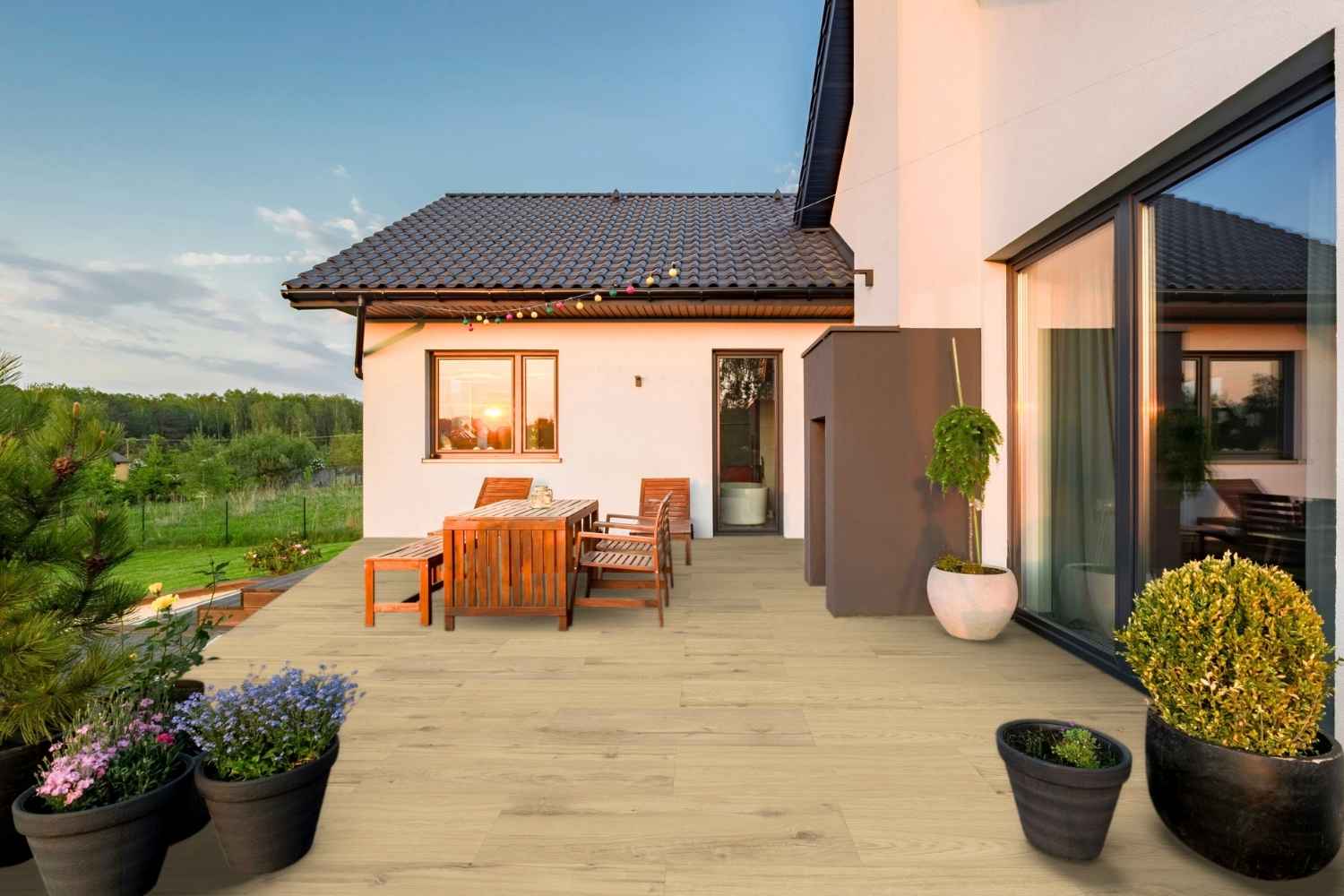 Restposten Terrassenplatte Holzoptik helle Eiche 30x120 cm "Terrawood Light" Feinsteinzeug 2 cm