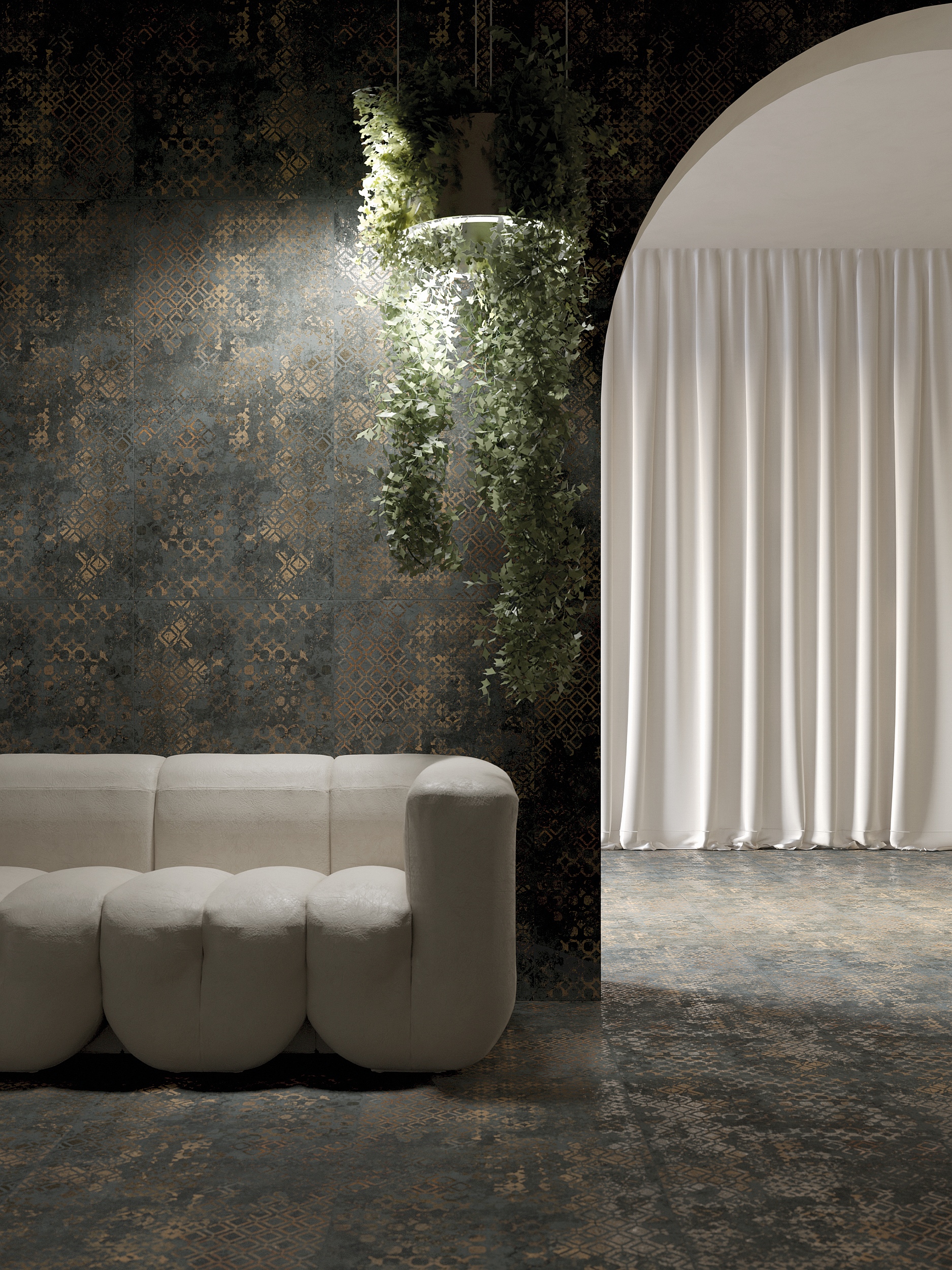 Fliese orientalisch edel Ornamente Affreschi Caravaggio Kupfer-Metallic-Effekt glänzend grau Luxus