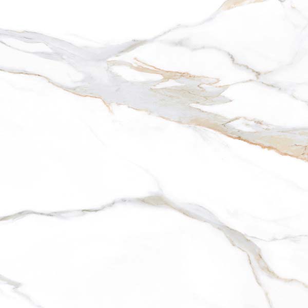 Fliese Marmoroptik weiß gold 60x60 cm marmoriert "Aurora Gold" glänzend rektifiziert