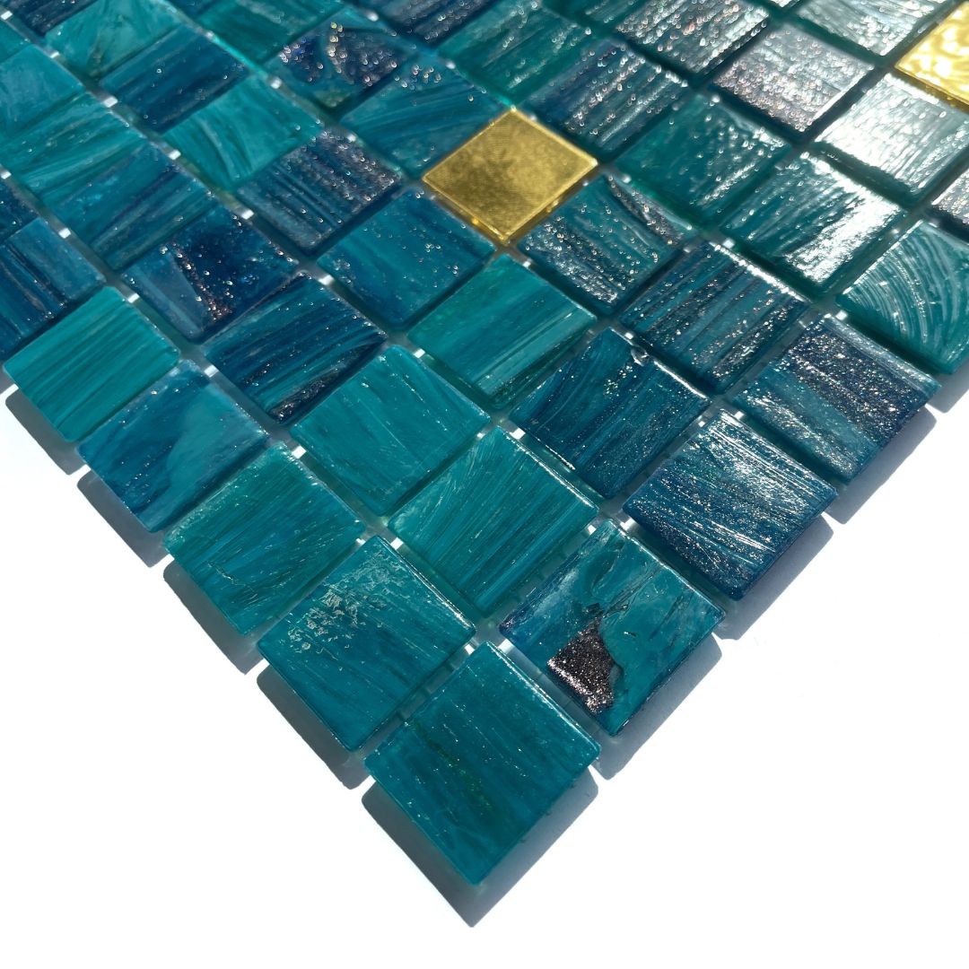 Bisazza Mosaikfliesen "Caterina" türkis blau gold 32,2x32,2 cm netzverklebt
