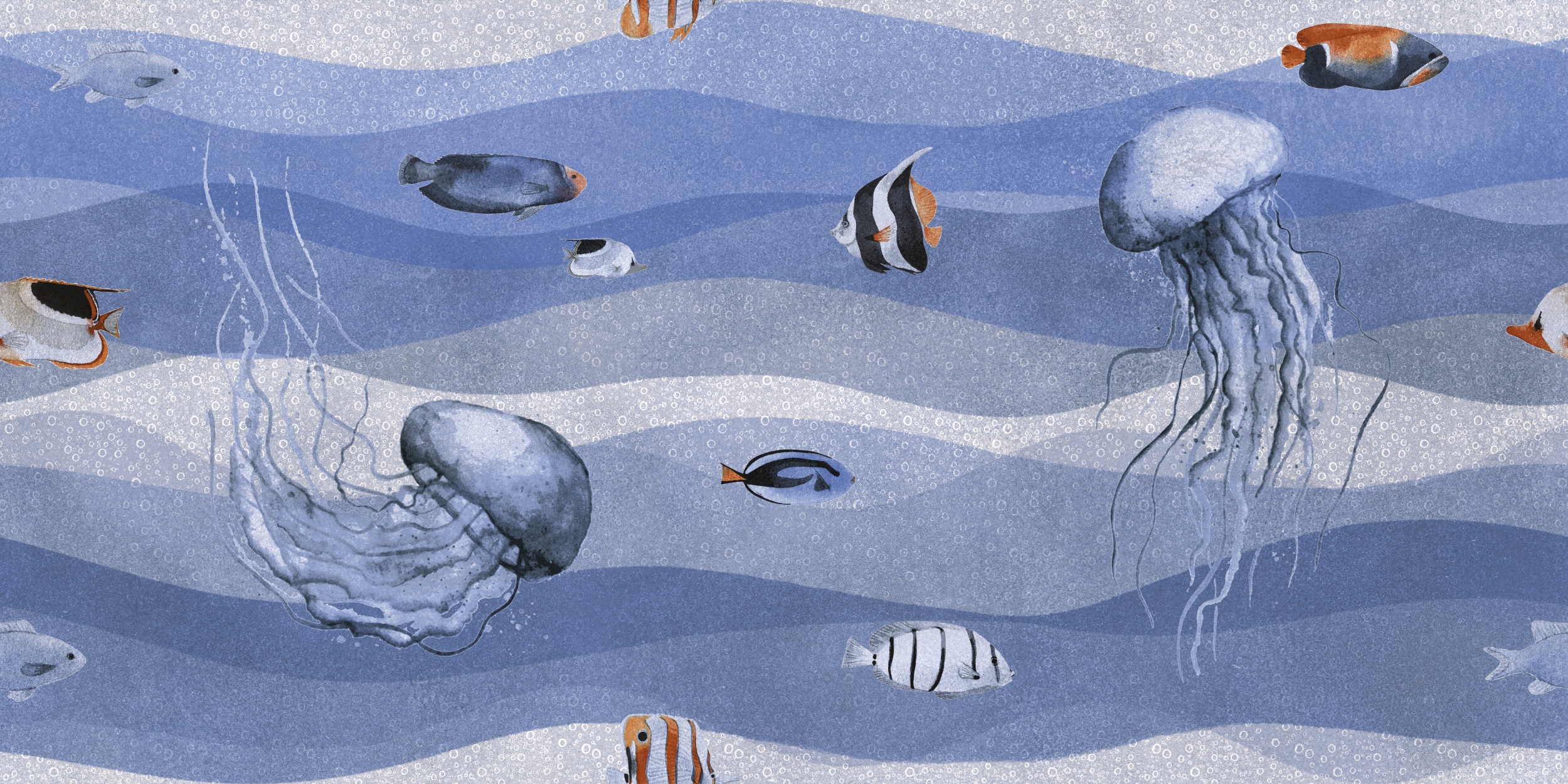 Fliese Wandbild Unterwasserwelt Pacific Wandfliese blau 60x120 cm