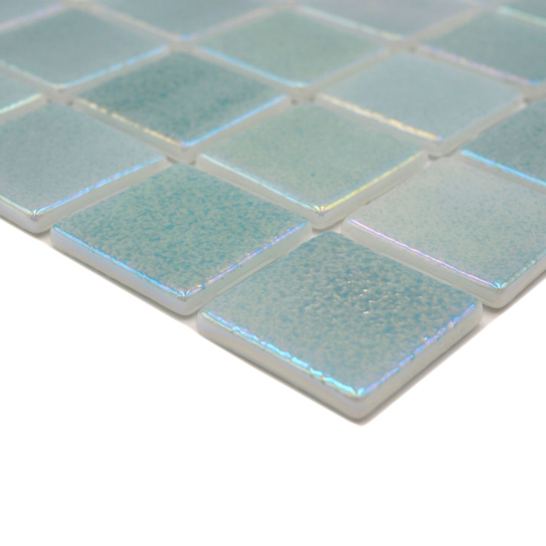 Mosaikfliesen Glas Eco Shell türkis glänzend 31,6x31,6 cm Dusche Pool Küche Theke