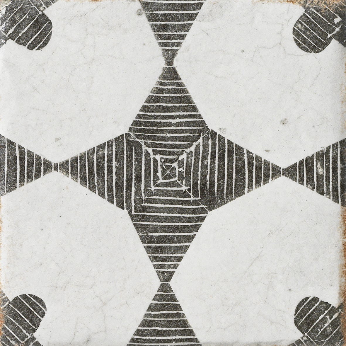 Antike Vintage-Fliese Cotto Del Campiano Decoro Mix Dekorfliese anthrazit altweiß