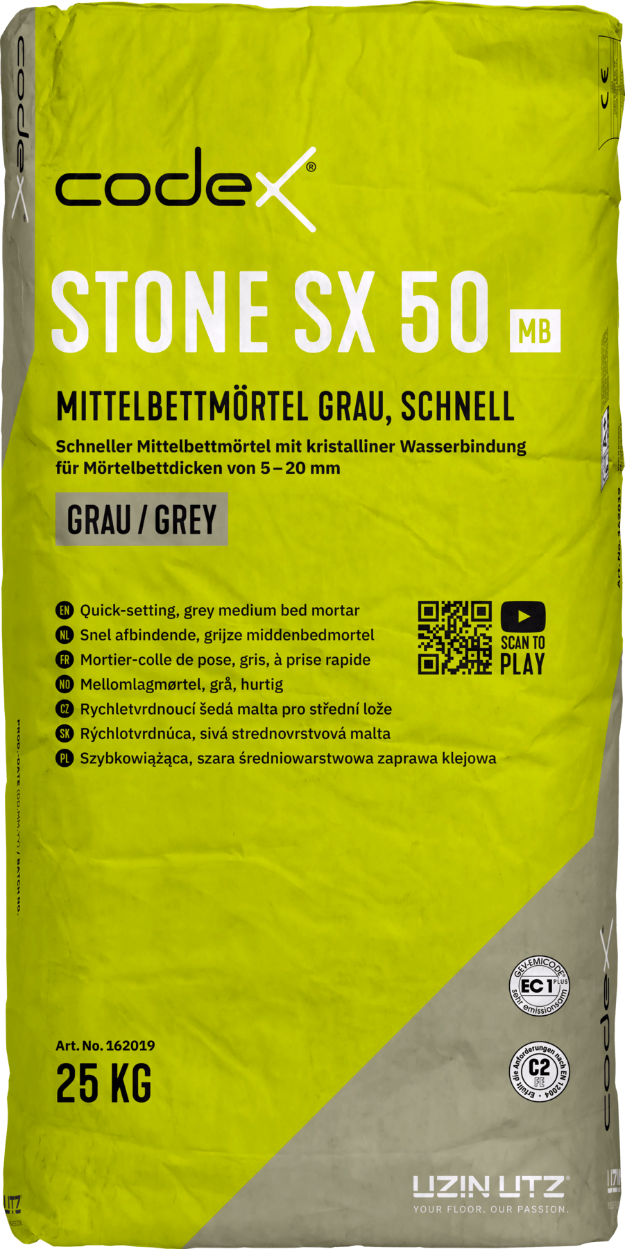 Fliesenkleber Natursteinmörtel "Codex Stone SX 50"Mittelbettmörtel Flexkleber für Naturstein & Fliesen 25 kg