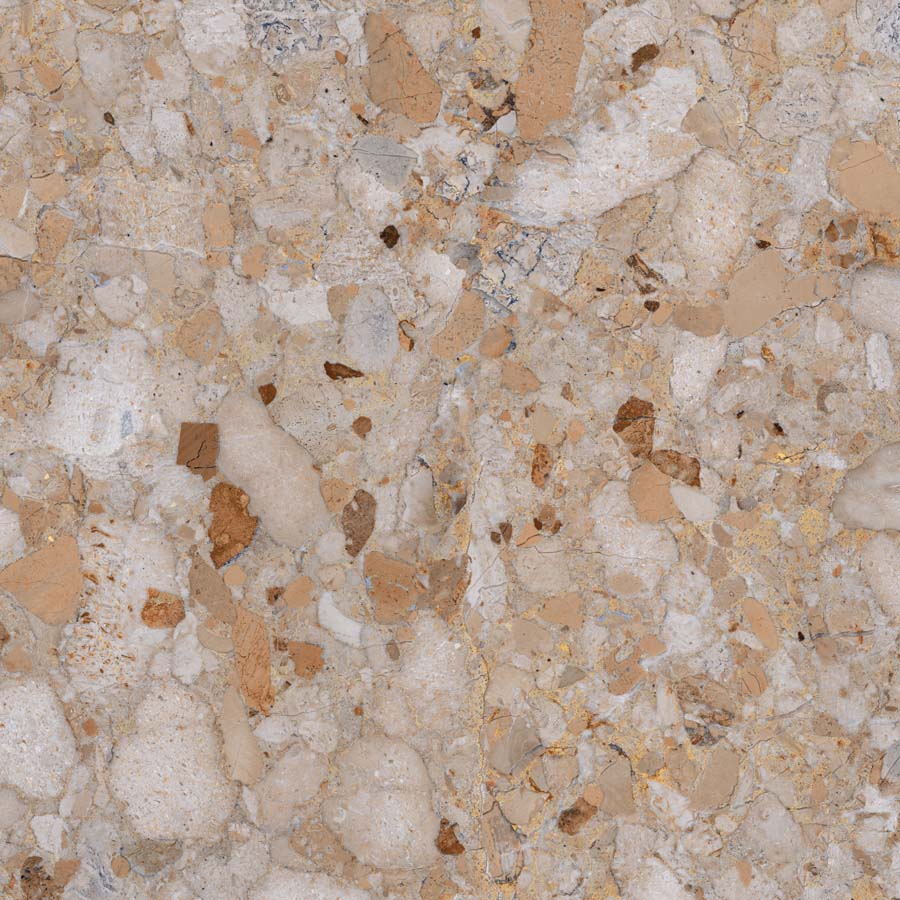 Fliese Terrazzo-Steinoptik beige glänzend 60x60 cm "Veni Gold" rektifiziert