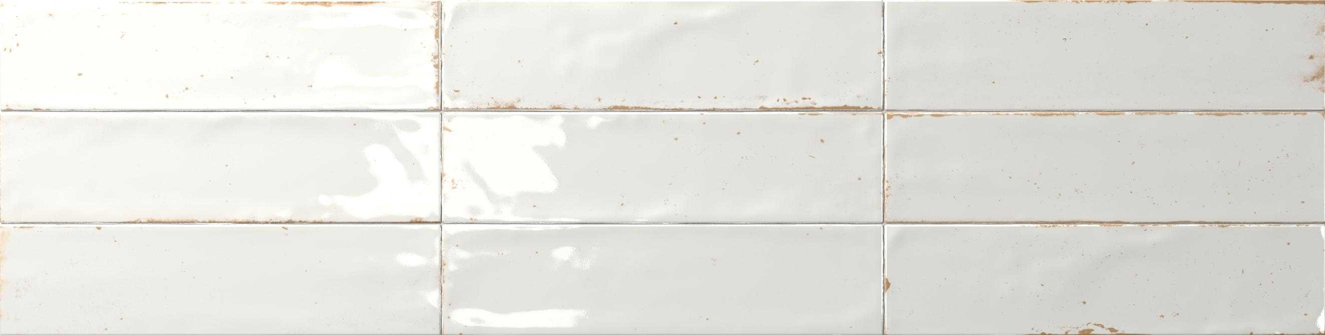 Fliese unregelmäßige Oberfläche 7x28 cm "Agadir Niebla" weiß glänzend Feinsteinzeug