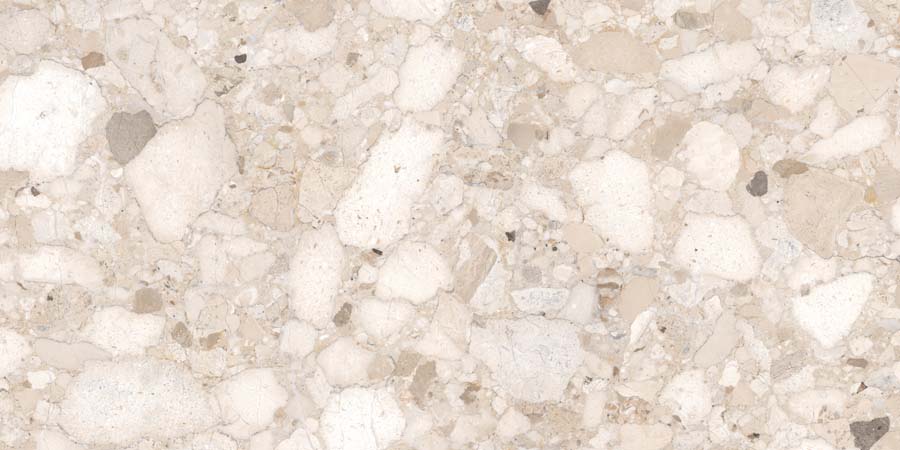 ABVERKAUF Fliese Terrazzo-Steinoptik beige matt 60x120 cm "Veni Beige" rektifiziert
