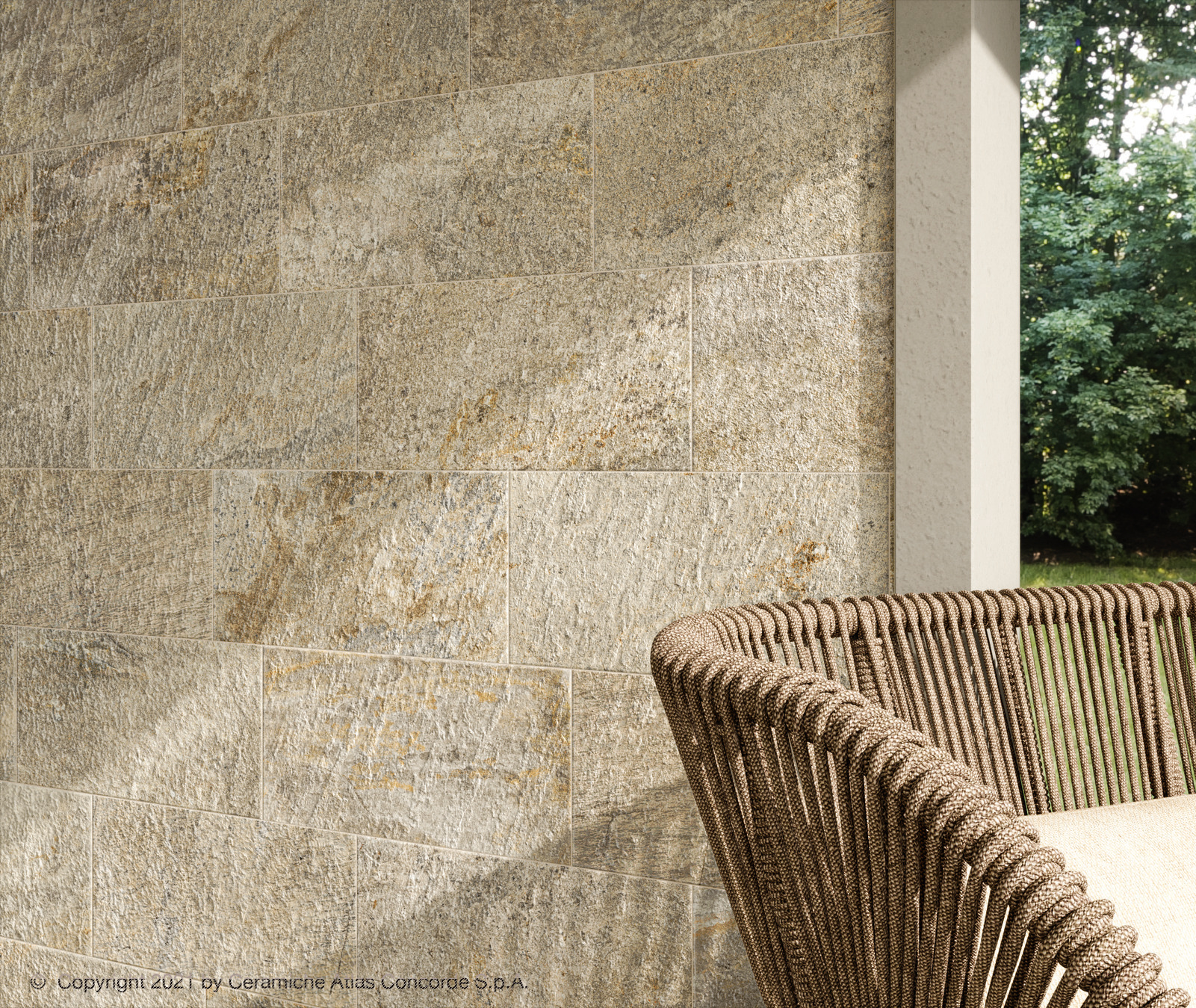 Wandfliesen Steinoptik Norde Magnesio Atlas Concorde hellgrau beige im Wohnzimmer