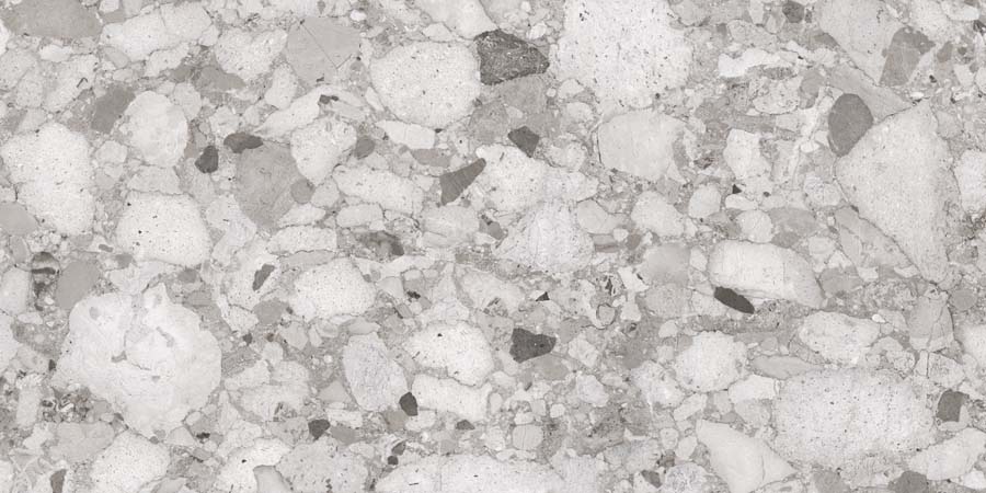 Terrassenplatte Terrazzo-Steinoptik grau 60x120 cm "Venistone Grey" Feinsteinzeug 2 cm rektifiziert