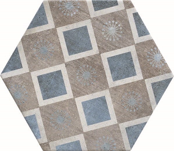 Fliese Sechseck Hexagon Dekor mix Vintage 24x27,7cm "New Orleans French Quarter Bourbon" CIR