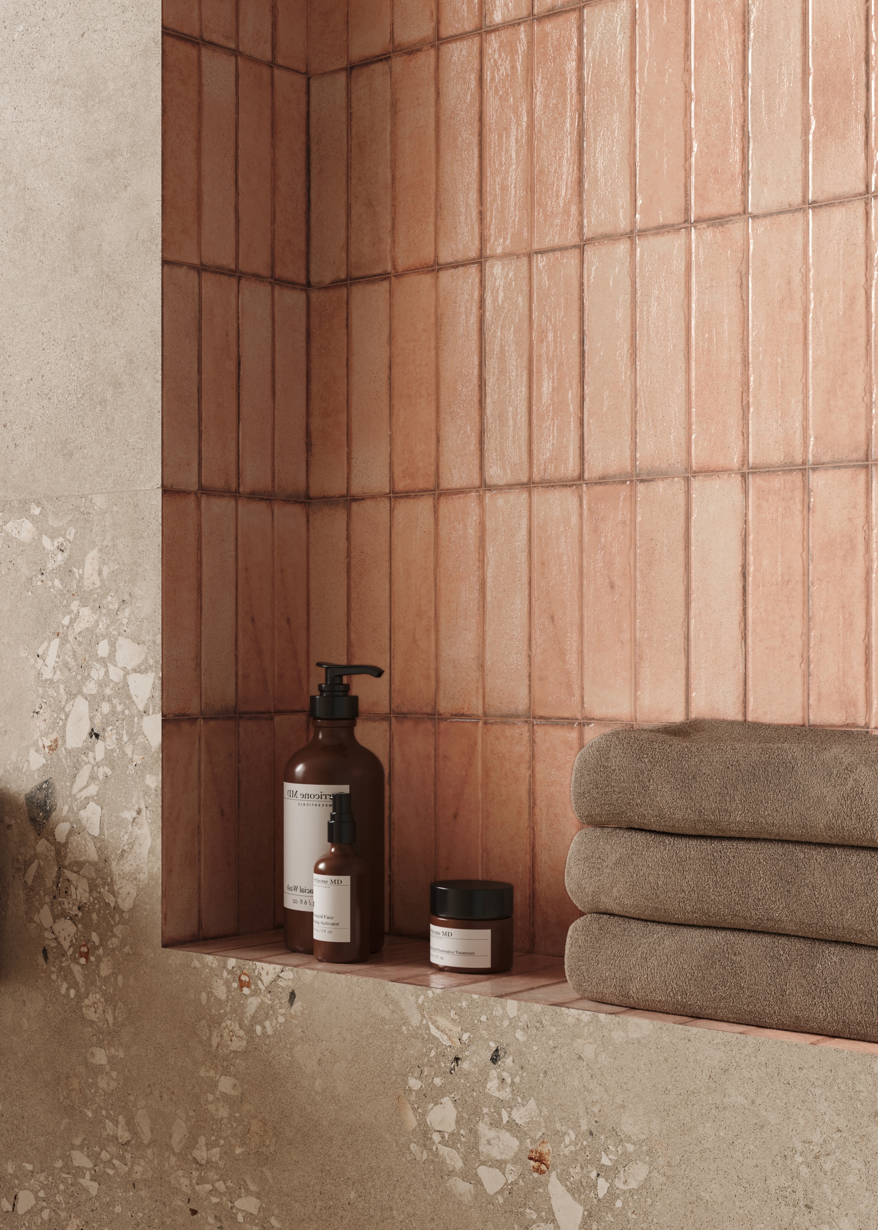 Fliese unregelmäßige Oberfläche 5x20 cm "Tetris Rose" rosa glänzend