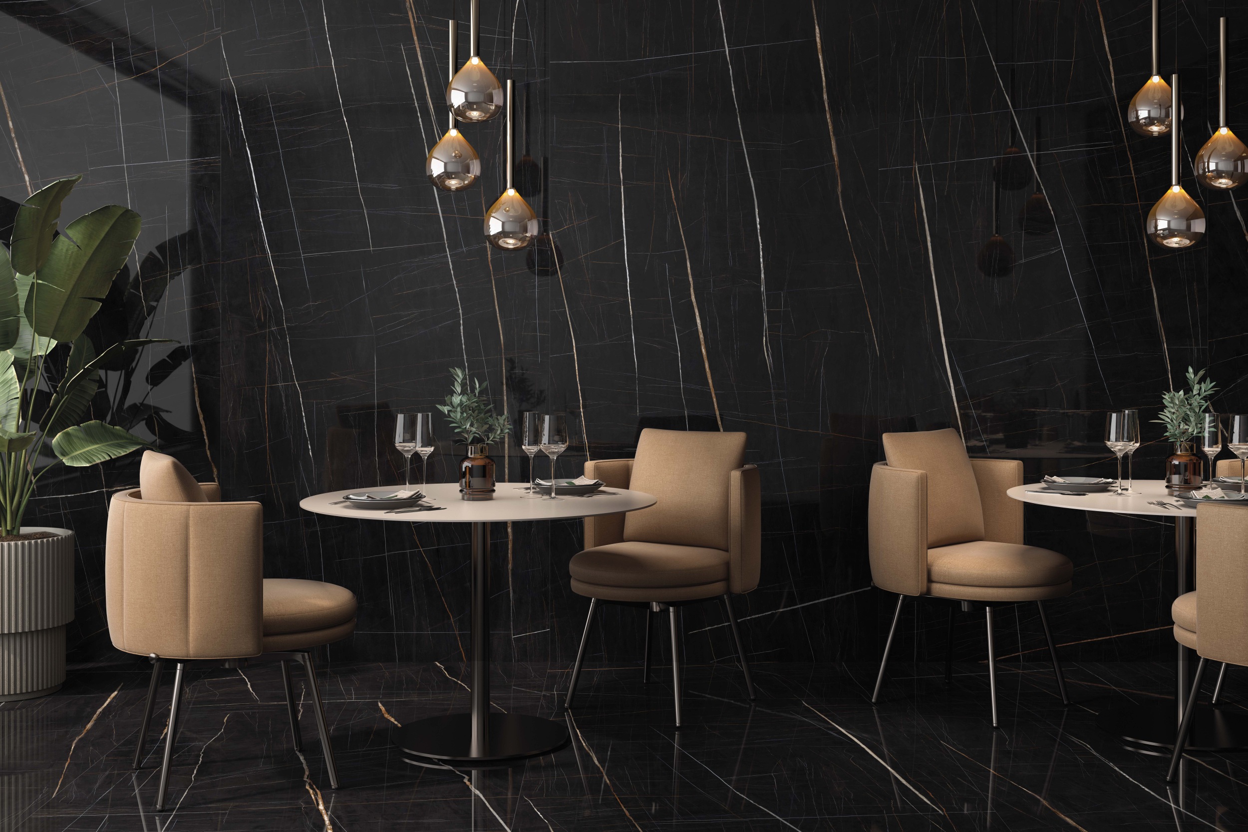 XXL-Fliese Marmoroptik Sahara Noir 120x280 cm schwarz Großformat-Fliese