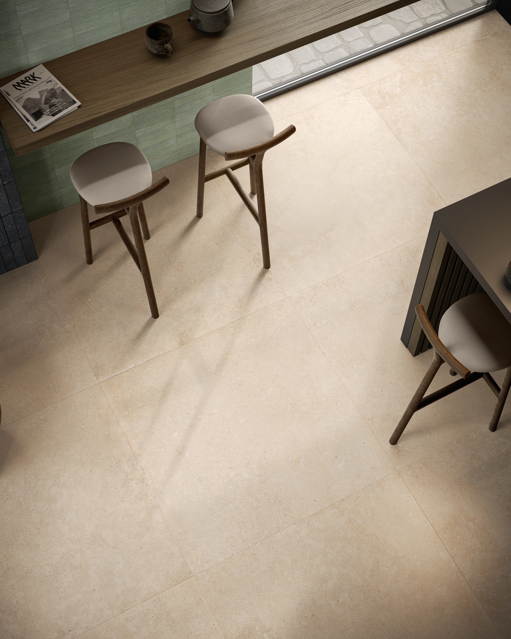 Fliese Steinoptik Unionstone 2 Olimpia Avorio Sant Agostino Natursteinoptik sand beige in der Küche