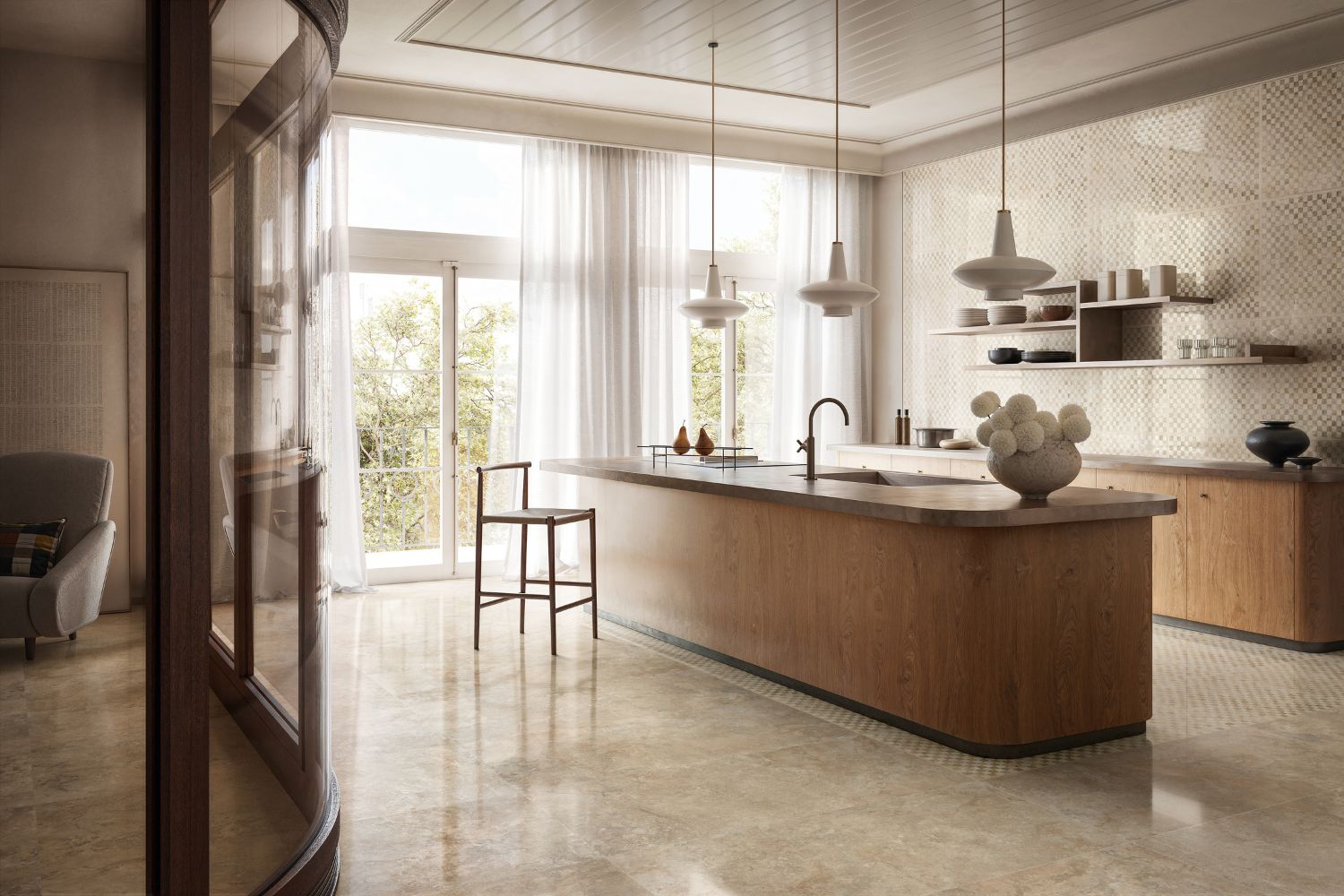 Fliese eleganter Travertin-Steinoptik matt "Invictus Cross Beige" rektifiziert