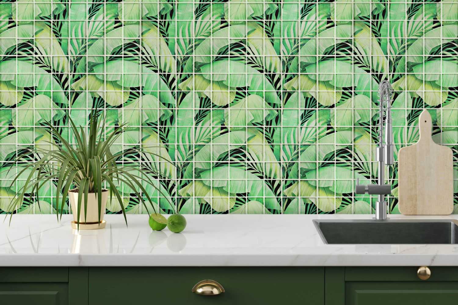 Mosaikfliesen Quadrat Crystal Regenwald grün glänzend