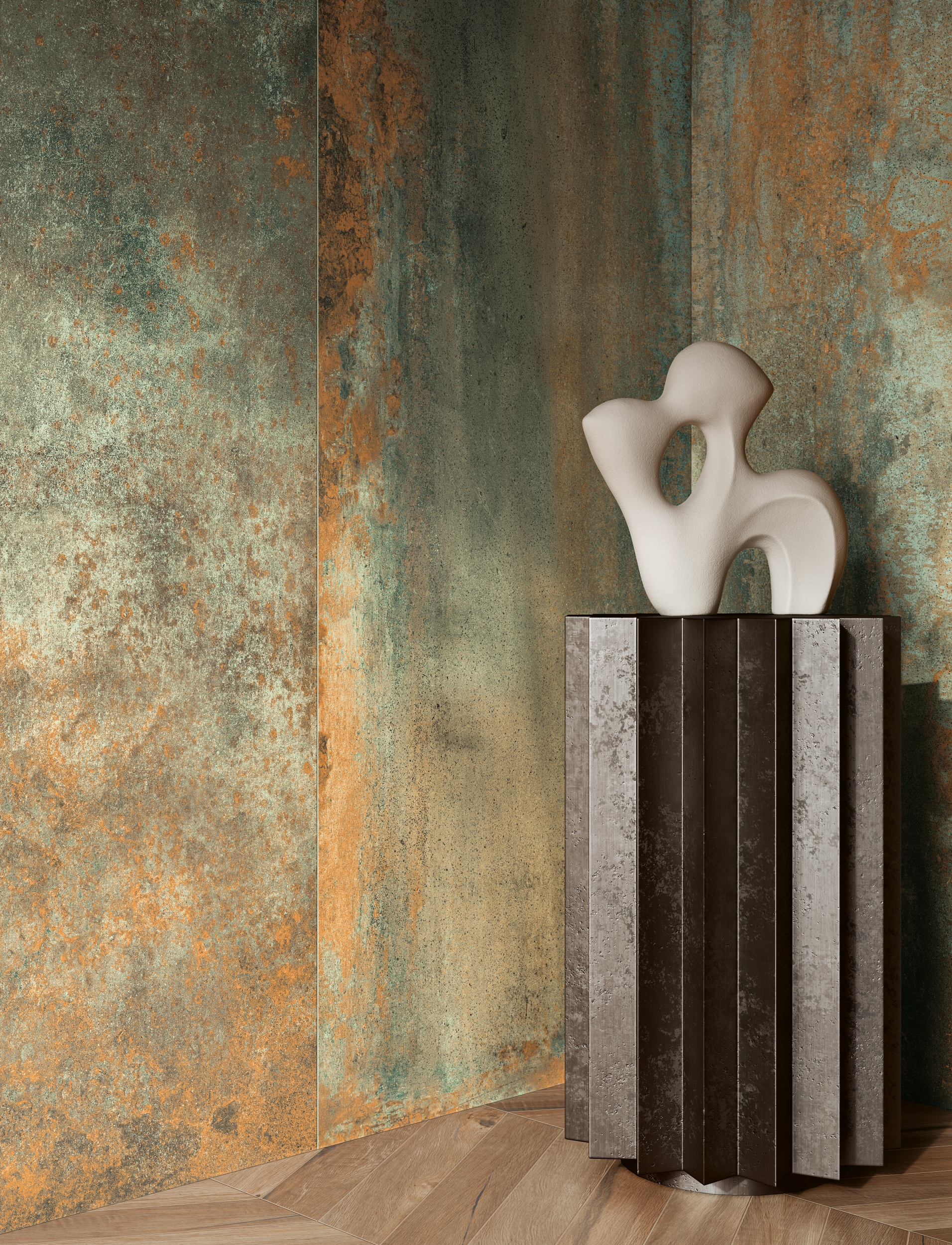 Fliese Metalloptik Serenissima Costruire Metallo Verde Bodenfliesen Wandfliesen Grünspan-Kupfer Rost