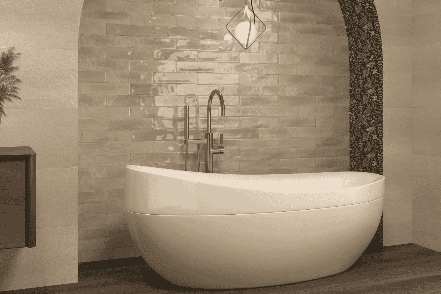 Fliese unregelmäßige Oberfläche 7x28 cm "Agadir Arena" beige glänzend Feinsteinzeug