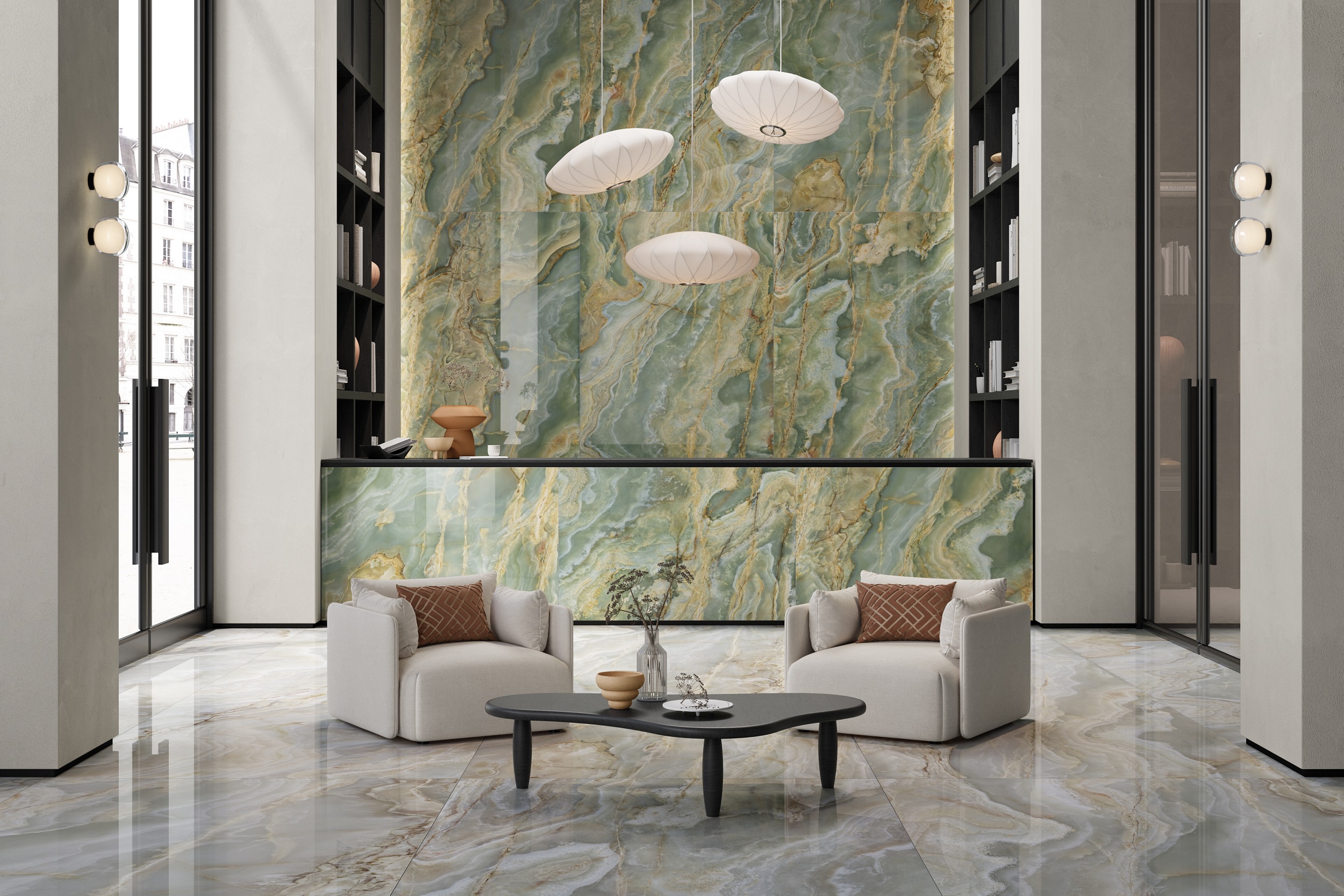 XXL-Fliese Marmoroptik Onice Iride Giada 120x280 cm hellgrün Großformat-Fliese grün La Fabbrica