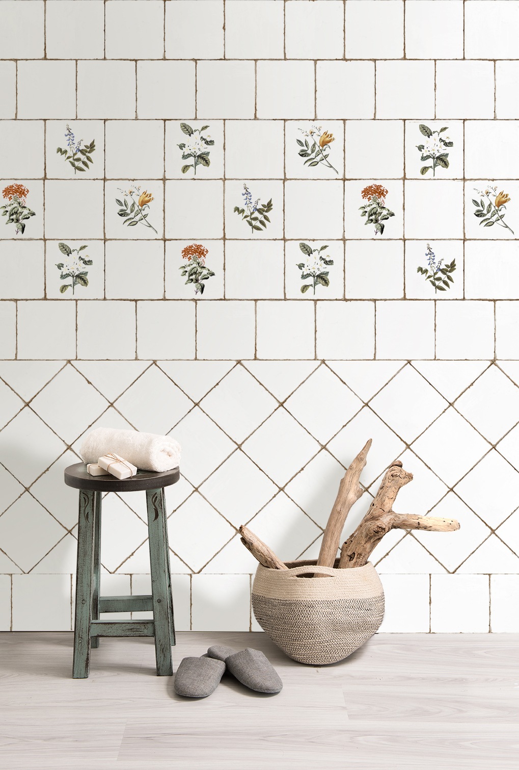 Antike Wandfliese Retro-Dekor Blumen Forli Flower glänzend in der Küche