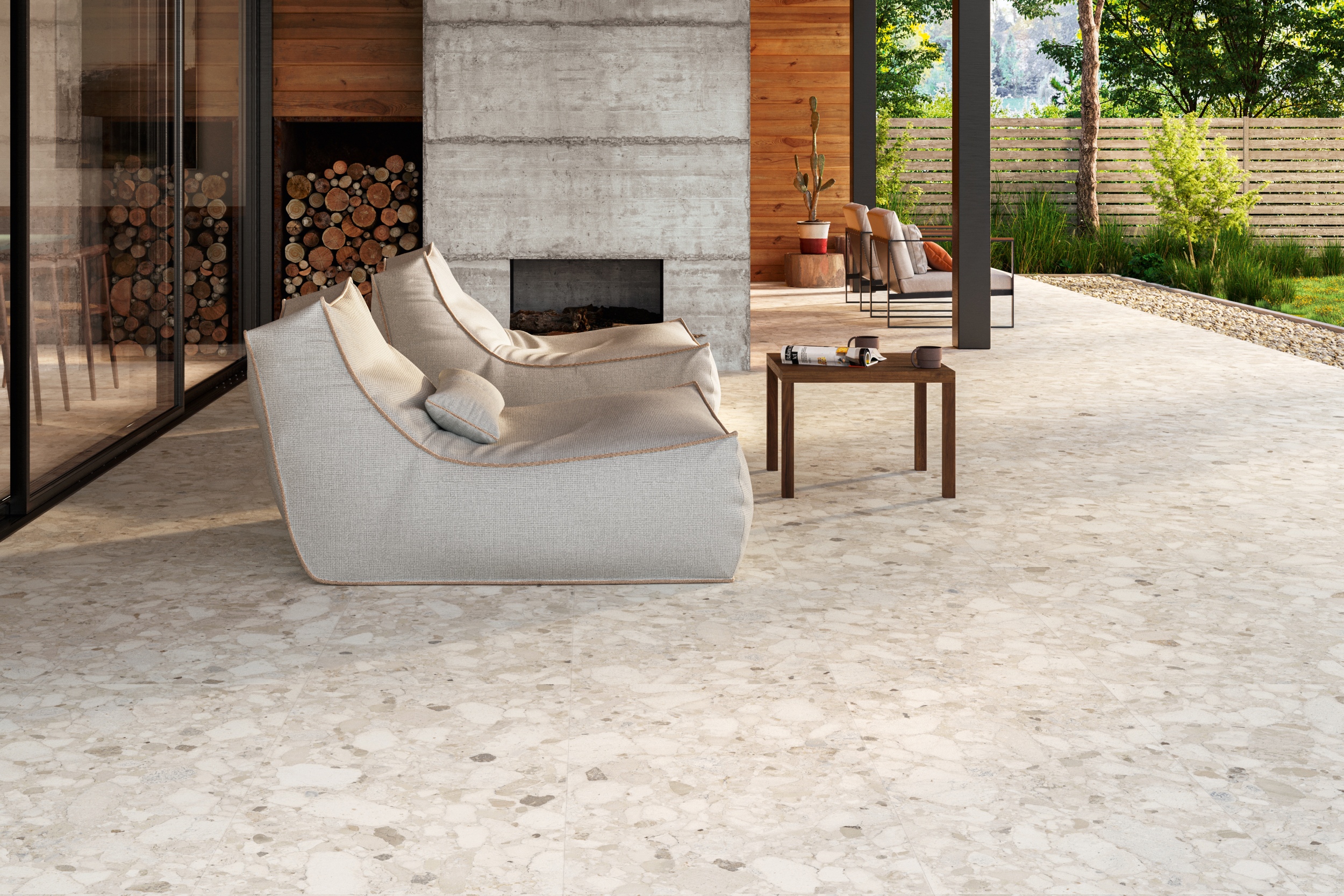 Terrassenplatte Terrazzo-Steinoptik venistone Ivory creme matt