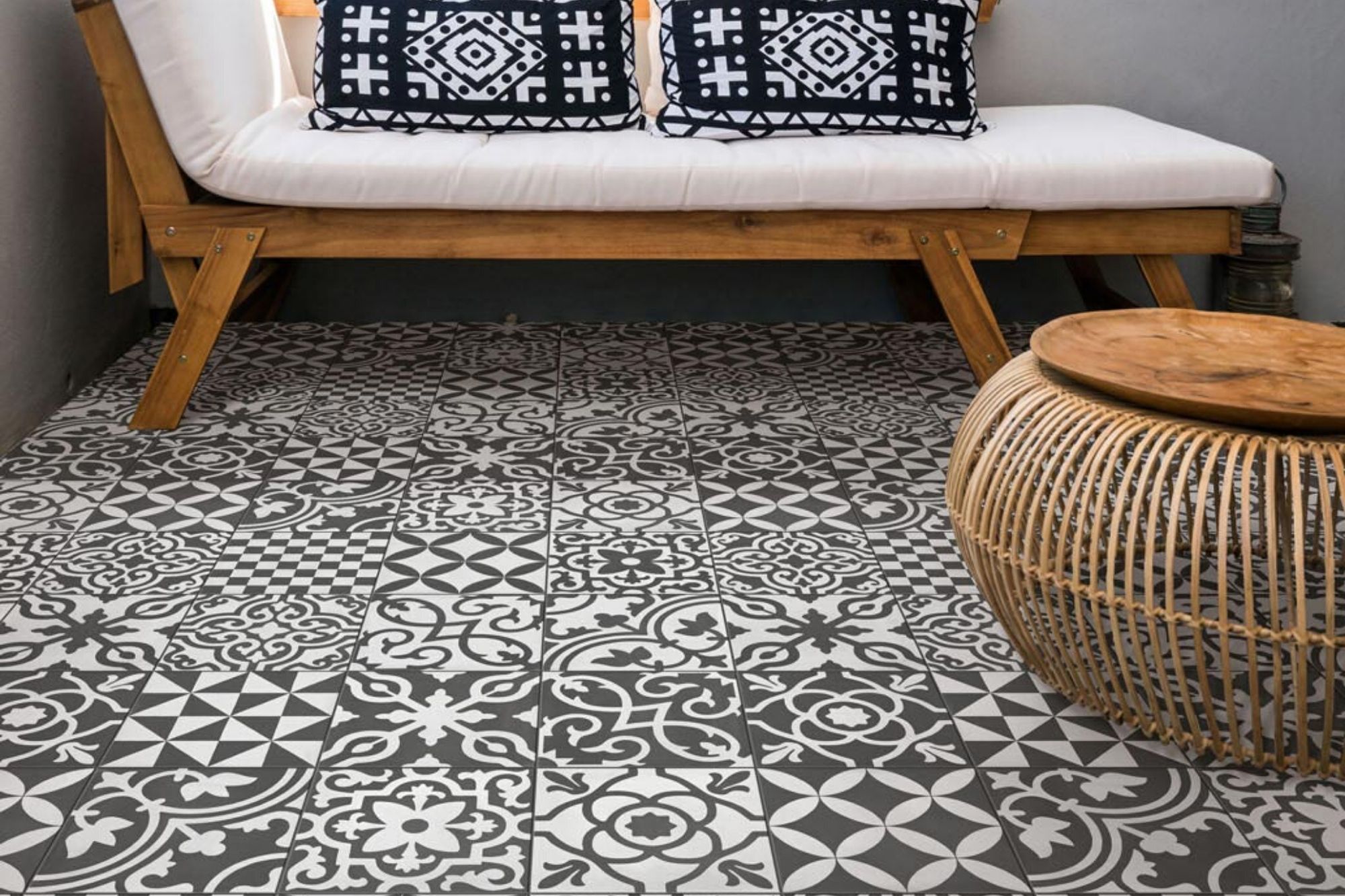 Fliese Patchwork Dekor Zementoptik schwarz Contrasti Antracite Decoro Mix Ragno by Marazzi