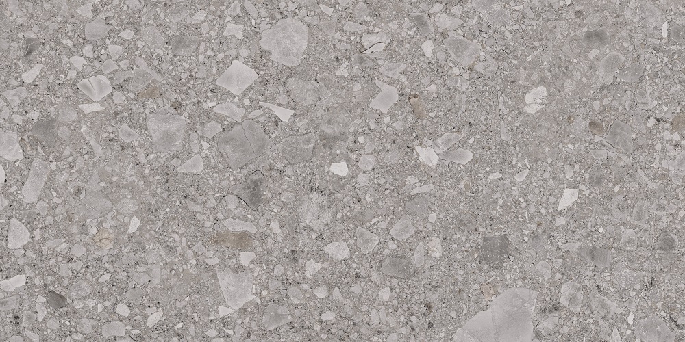 Terrazzo-Fliese grau 60x120 cm "Orobica Grigia" ausdrucksstarke Steinoptik rektifiziert
