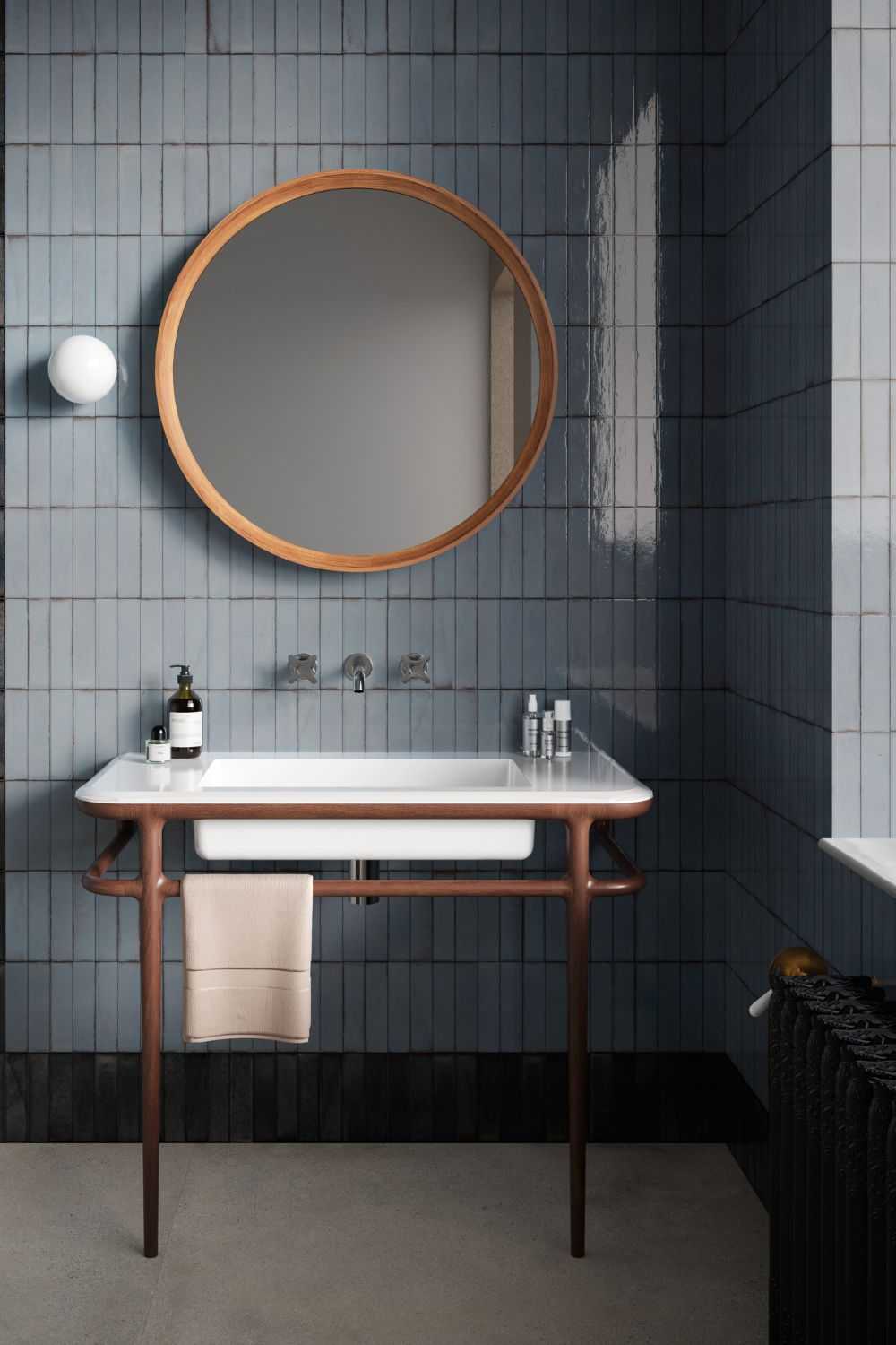 Fliese unregelmäßige Oberfläche 5x20 cm "Tetris Artic" grau-blau glänzend