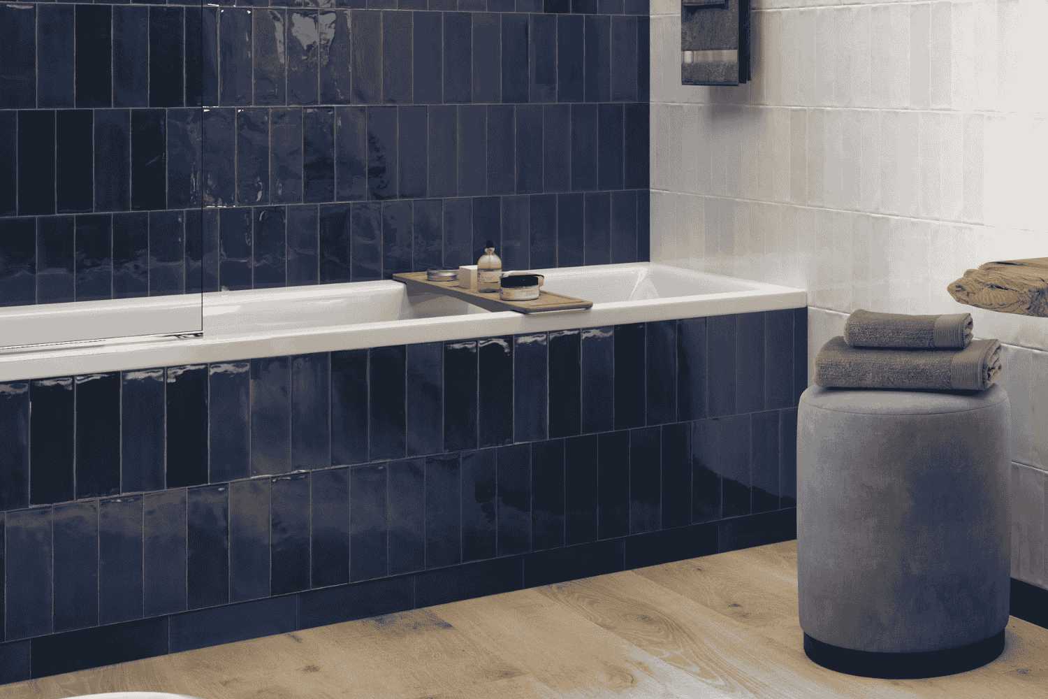 Fliese unregelmäßige Oberfläche 7,5x23 cm "Marrakesh Glow Marino" dunkelblau glänzend