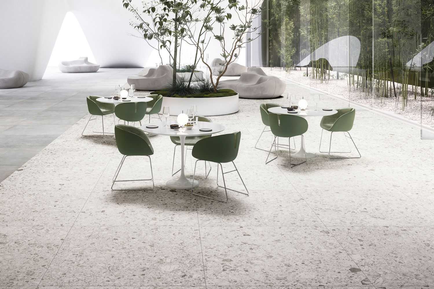 Fliese Terrazzo-Optik dunkel-grau kalibriert "Orobica Bianca"