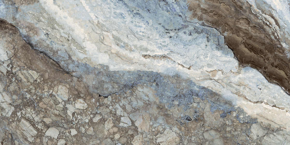 Fliese Marmoroptik blau schwarz marmoriert 60x120 cm glänzend "Mystic Ocean poliert"