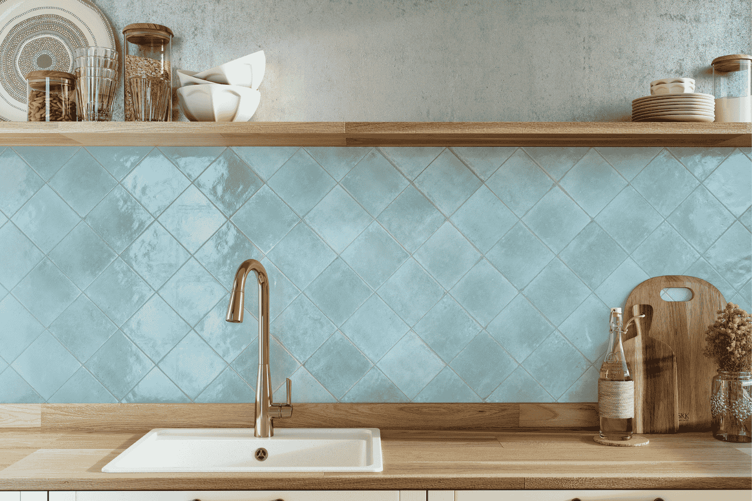 Zellige Wandfliese 15x15 cm "Agadir Agua" blau glänzend Feinsteinzeug