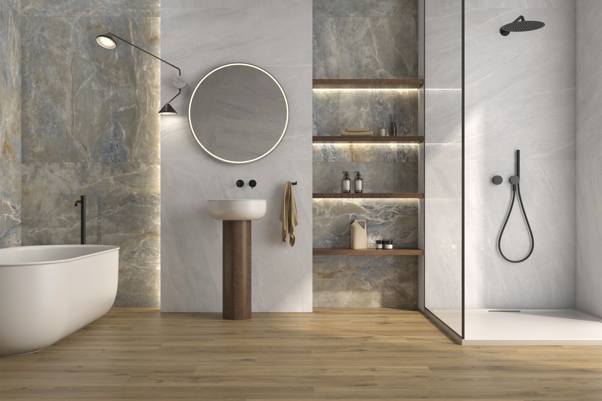 Fliese Steinoptik Lavica Blanco Bodenfliese Wandfliese weiß im Bad Dusche