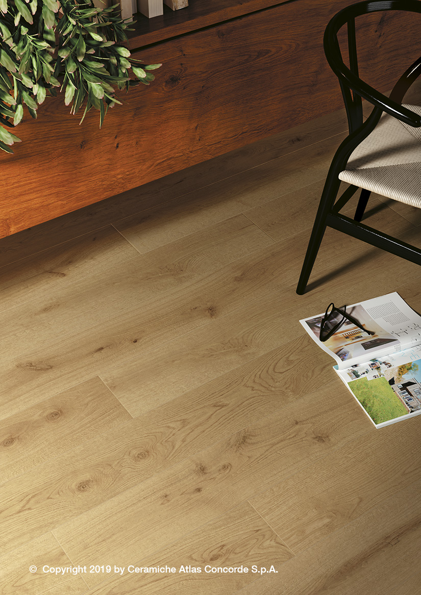 Fliese Holzoptik Eiche hellbraun Exence Almond Atlas Concorde