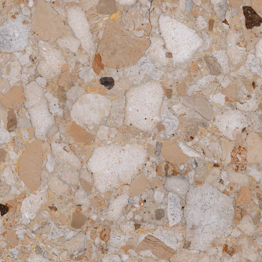 Fliese Terrazzo-Steinoptik beige glänzend 60x60 cm "Veni Gold" rektifiziert