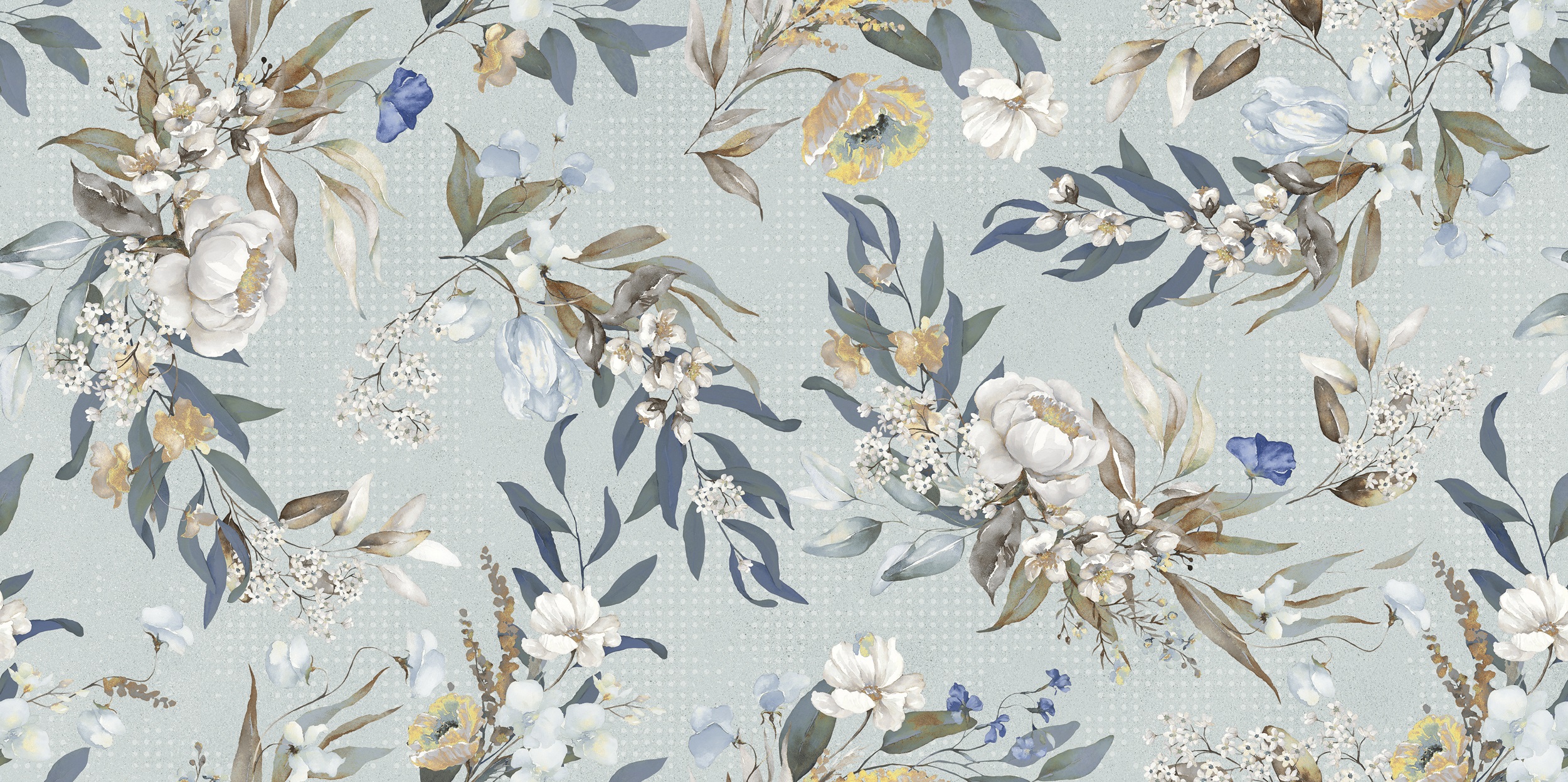 Fliese Blumen-Dekor hellblau 60x120 cm "Jardin 08" rektifiziert