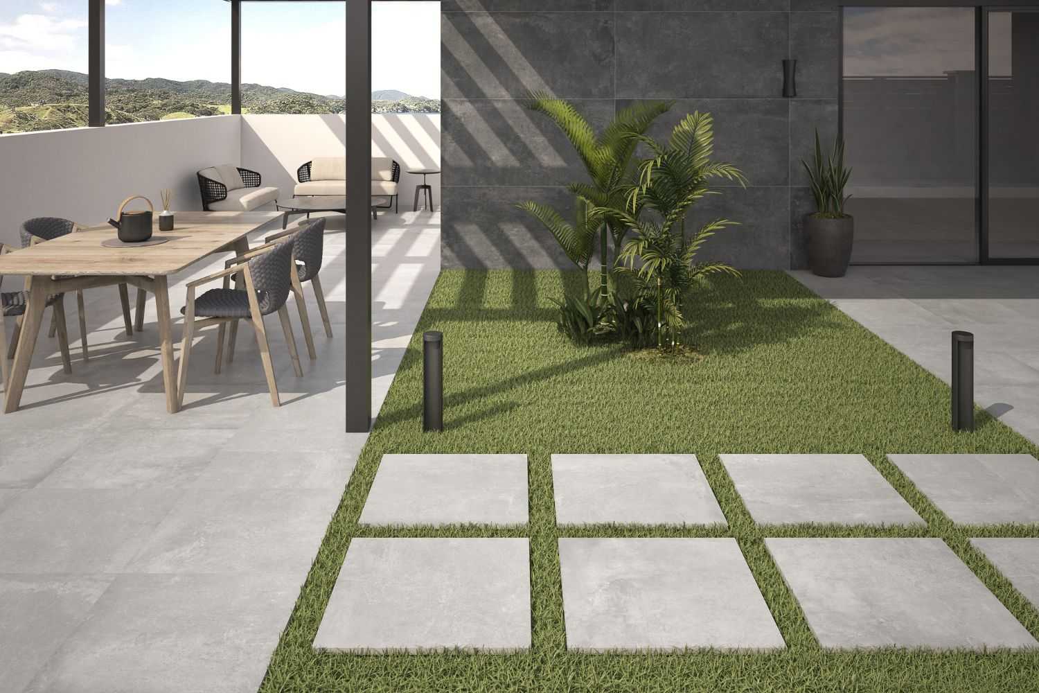 Terrassenplatte Betonoptik Zementoptik grau "Ground Gris" Feinsteinzeug 2 cm