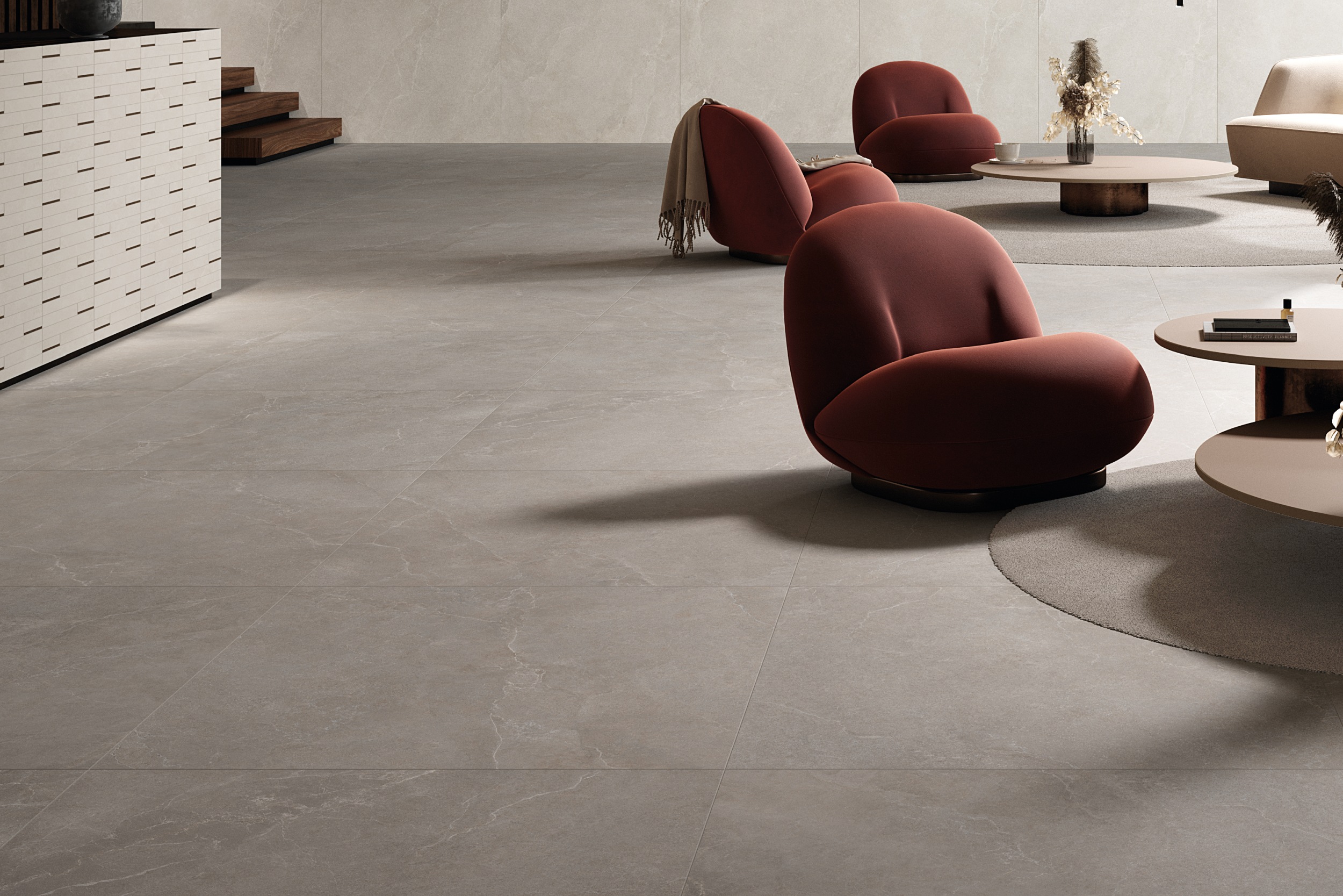 Fliese mit Steinoptik La Fabbrica Noble Stone Taupe Bodenfliese im Esszimmer Wohnzimmer