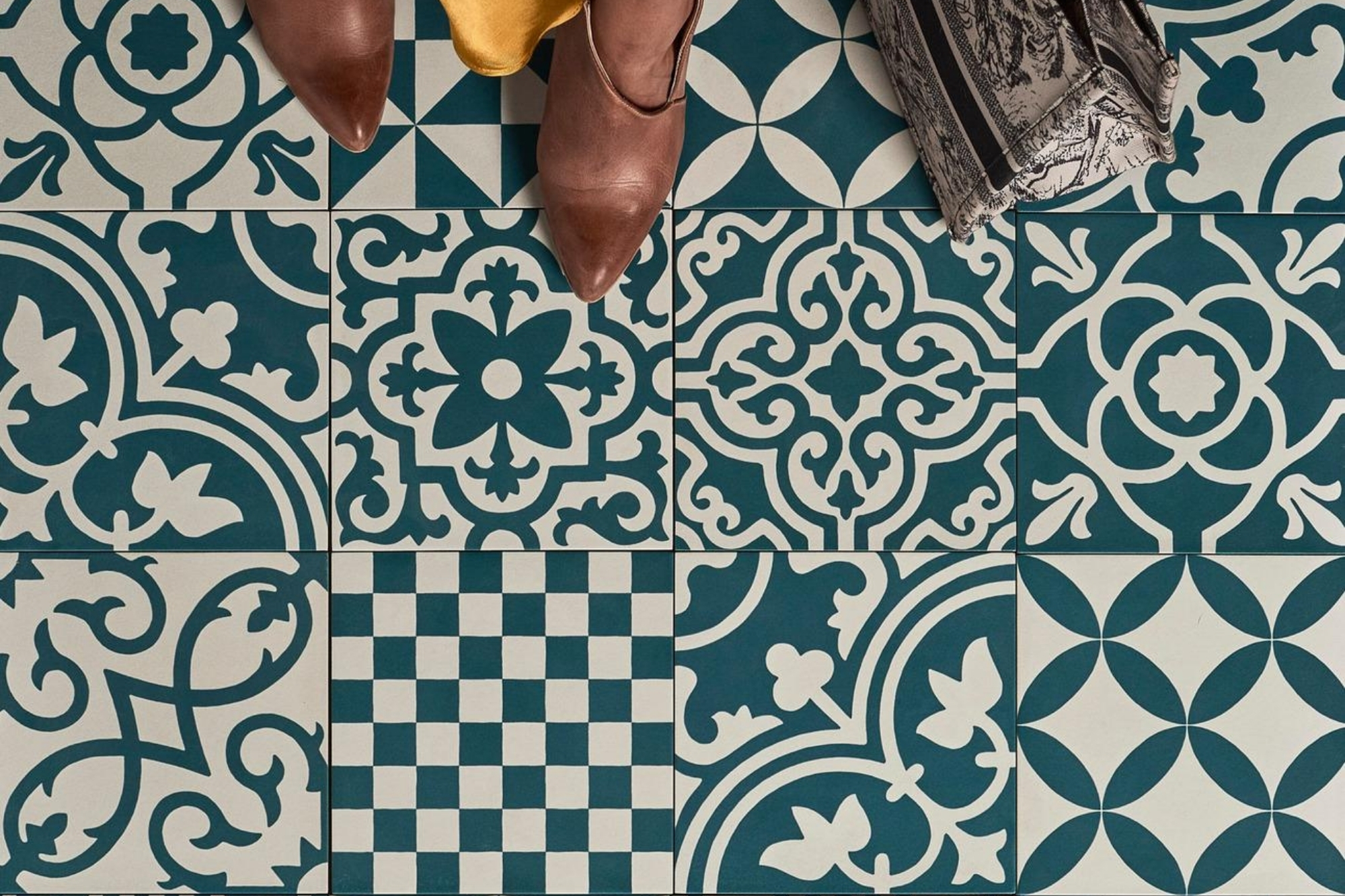 Fliese Patchwork Dekor Zementoptik blau Contrasti Ottanio Decoro Mix Ragno by Marazzi