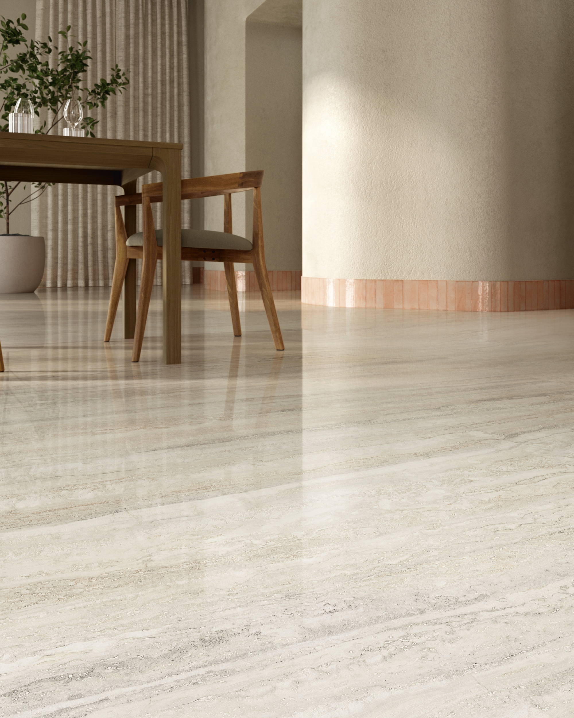 Fliese Travertin-Steinoptik Invictus Ivory Kristall creme glänzend Sant Agostino Ambiente Bodenfliesen