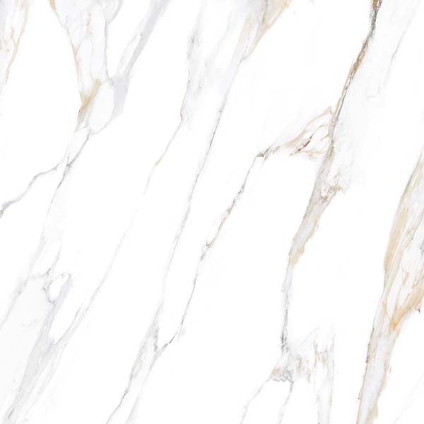 Fliese Marmoroptik weiß gold 120x120 cm marmoriert "Aurora Gold" glänzend rektifiziert