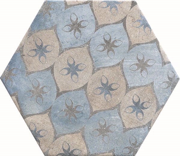 Fliese Sechseck Hexagon Dekor mix Vintage 24x27,7cm "New Orleans French Quarter Bourbon" CIR